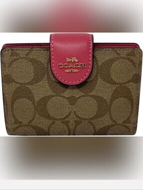 Coach Signature Canvas Wallet with Pink Trim
